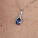 Natural Blue Sapphire Teardrop Necklace – Solid 18k White Gold Pendant with Diamond Accents – Meaningful September Birthstone Gift
