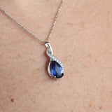 Natural Blue Sapphire Teardrop Necklace – Solid 18k White Gold Pendant with Diamond Accents – Meaningful September Birthstone Gift