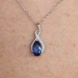 Natural Blue Sapphire Teardrop Necklace – Solid 18k White Gold Pendant with Diamond Accents – Meaningful September Birthstone Gift