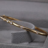 Scattered Diamond Gold Bangle – Solid 18k Minimalist Cluster Bracelet – Dainty Fine Jewelry Gift
