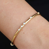 Scattered Diamond Gold Bangle – Solid 18k Minimalist Cluster Bracelet – Dainty Fine Jewelry Gift