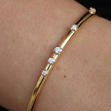 Scattered Diamond Gold Bangle – Solid 18k Minimalist Cluster Bracelet – Dainty Fine Jewelry Gift