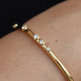 Scattered Diamond Gold Bangle – Solid 18k Minimalist Cluster Bracelet – Dainty Fine Jewelry Gift