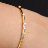 Scattered Diamond Gold Bangle – Solid 18k Minimalist Cluster Bracelet – Dainty Fine Jewelry Gift