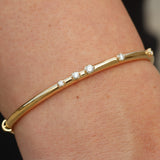 Scattered Diamond Gold Bangle – Solid 18k Minimalist Cluster Bracelet – Dainty Fine Jewelry Gift