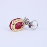 Natural Ruby Diamond Drop Earrings - Large Oval Mozambique Ruby - Solid 18k Gold Statement Earrings