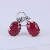 Natural Ruby Diamond Drop Earrings - Large Oval Mozambique Ruby - Solid 18k Gold Statement Earrings