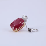 Natural Ruby Diamond Drop Earrings - Large Oval Mozambique Ruby - Solid 18k Gold Statement Earrings