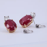 Natural Ruby Diamond Drop Earrings - Large Oval Mozambique Ruby - Solid 18k Gold Statement Earrings