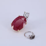 Natural Ruby Diamond Drop Earrings - Large Oval Mozambique Ruby - Solid 18k Gold Statement Earrings