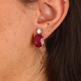 Natural Ruby Diamond Drop Earrings - Large Oval Mozambique Ruby - Solid 18k Gold Statement Earrings