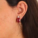 Natural Ruby Diamond Drop Earrings - Large Oval Mozambique Ruby - Solid 18k Gold Statement Earrings
