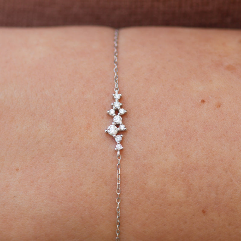 Diamond Cluster Bracelet – Dainty 18K Gold Constellation Bracelet – Solid Gold Stacking Bracelet – April Birthstone Jewelry