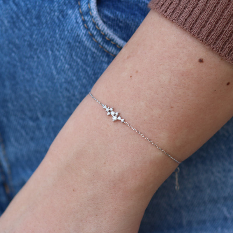 Diamond Cluster Bracelet – Dainty 18K Gold Constellation Bracelet – Solid Gold Stacking Bracelet – April Birthstone Jewelry