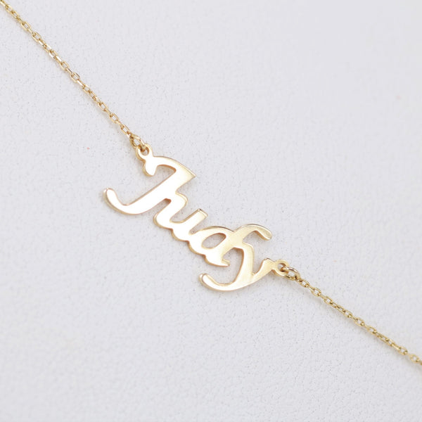 Personalized Double Name Necklace – Custom Solid 18K Gold Name Jewelry – Heart Charm Layered Necklace