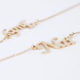Personalized Double Name Necklace – Custom Solid 18K Gold Name Jewelry – Heart Charm Layered Necklace