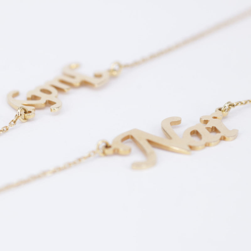 Personalized Double Name Necklace – Custom Solid 18K Gold Name Jewelry – Heart Charm Layered Necklace