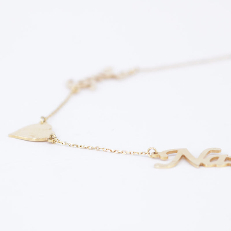 Personalized Double Name Necklace – Custom Solid 18K Gold Name Jewelry – Heart Charm Layered Necklace