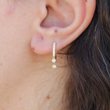 Double Charm Diamond Hoop Earrings – Dangling Diamond Charm Huggies – Dainty Bridal & Wedding Jewelry
