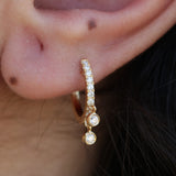 Double Charm Diamond Hoop Earrings – Dangling Diamond Charm Huggies – Dainty Bridal & Wedding Jewelry