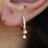 Double Charm Diamond Hoop Earrings – Dangling Diamond Charm Huggies – Dainty Bridal & Wedding Jewelry