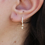 Double Charm Diamond Hoop Earrings – Dangling Diamond Charm Huggies – Dainty Bridal & Wedding Jewelry