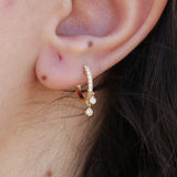 Double Charm Diamond Hoop Earrings – Dangling Diamond Charm Huggies – Dainty Bridal & Wedding Jewelry