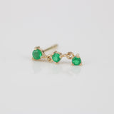 Triple Emerald Drop Stud Earring – Solid 18k Gold Chain Link Cartilage Earring – Dainty May Birthstone Jewelry