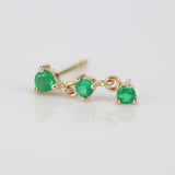 Triple Emerald Drop Stud Earring – Solid 18k Gold Chain Link Cartilage Earring – Dainty May Birthstone Jewelry