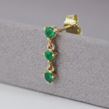 Triple Emerald Drop Stud Earring – Solid 18k Gold Chain Link Cartilage Earring – Dainty May Birthstone Jewelry