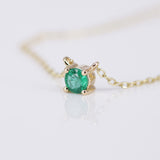 Colombian Emerald Gold Necklace – Dainty 3.3 mm May Birthstone Pendant – Minimalist Solid 18K Fine Jewelry