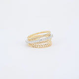 Unique Interlocking Diamond Wedding Ring Set – Small Diamond and Multi Braided Gold Wedding bands – Natural April Birthstone Ring