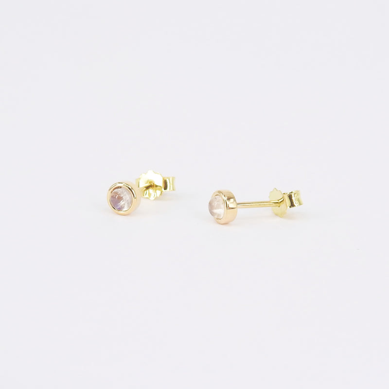 Moonstone Bezel Stud Earrings - June Birthstone Earrings - Vintage Jewelry