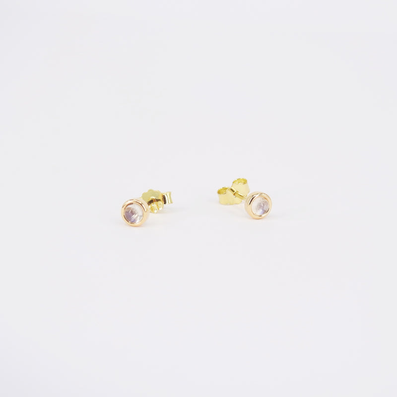 Moonstone Bezel Stud Earrings - June Birthstone Earrings - Vintage Jewelry