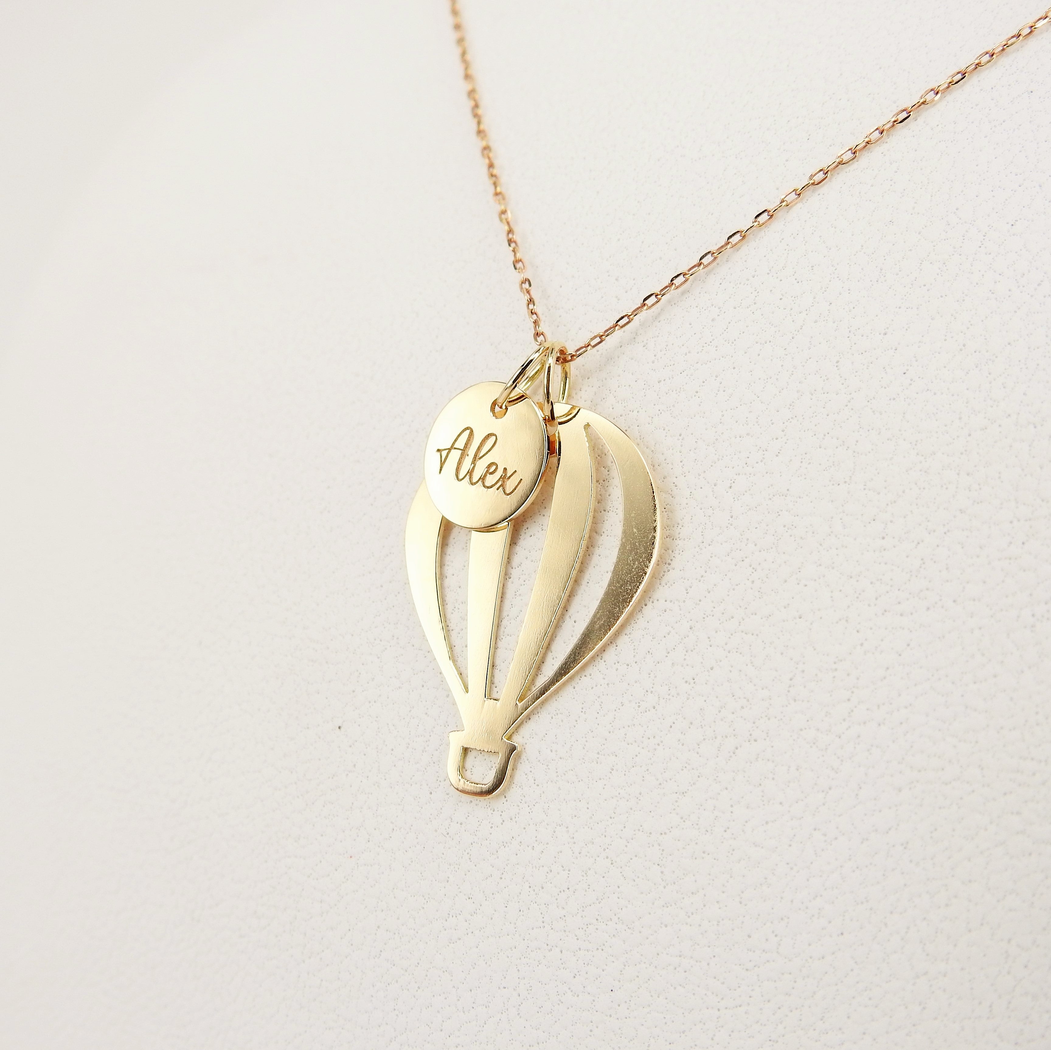 Newborn Name and Balloon Gold Necklace