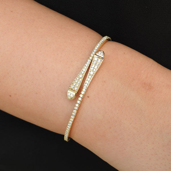 Natural Diamond Snake-Inspired Bangle Bracelet – Thin 18k Gold Stacking Bangle