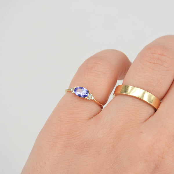 Oval Tanzanite Engagement Ring – Natural Tanzanite and Cluster of Diamond Ring – Solid Gold December and April Birthstone Ring