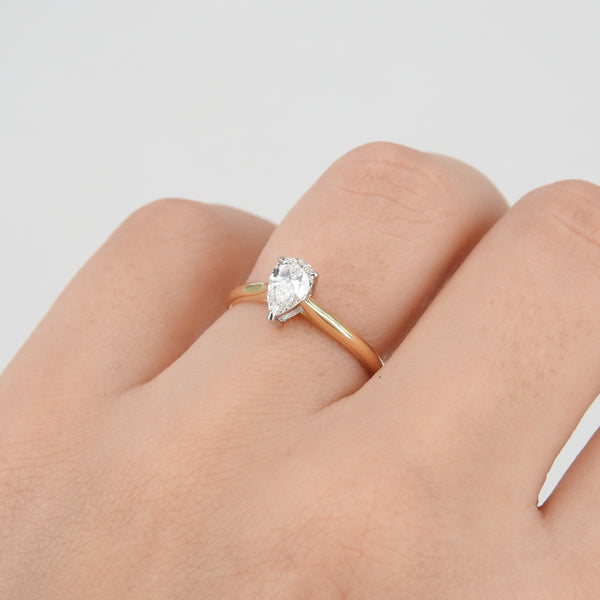 Floating Pear Shaped Diamond Engagement Ring – GIA Certified Diamond Ring – Genuine April Birthstone Ring - Handmade Wedding Jewelry