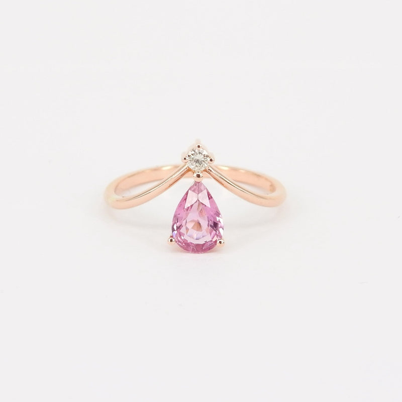 Unique Natural Pear-Shaped Pink Sapphire Chevron Engagement Ring