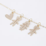Custom Family Name Necklace – Solid Gold Kids Silhouette Charms with Heart – Personalized Gift for Mom, Grandma, New Baby or Anniversary