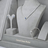 V-Shaped Diamond Sapphire Tennis Necklace Set – Minimalist Ceylon Sapphire Channel Jewelry – Solid 18k Gold Bridal & Anniversary Gift
