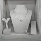 V-Shaped Diamond Sapphire Tennis Necklace Set – Minimalist Ceylon Sapphire Channel Jewelry – Solid 18k Gold Bridal & Anniversary Gift