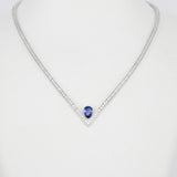 V-Shaped Diamond Sapphire Tennis Necklace Set – Minimalist Ceylon Sapphire Channel Jewelry – Solid 18k Gold Bridal & Anniversary Gift