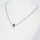 V-Shaped Diamond Sapphire Tennis Necklace Set – Minimalist Ceylon Sapphire Channel Jewelry – Solid 18k Gold Bridal & Anniversary Gift