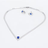 V-Shaped Diamond Sapphire Tennis Necklace Set – Minimalist Ceylon Sapphire Channel Jewelry – Solid 18k Gold Bridal & Anniversary Gift