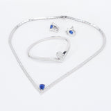 V-Shaped Diamond Sapphire Tennis Necklace Set – Minimalist Ceylon Sapphire Channel Jewelry – Solid 18k Gold Bridal & Anniversary Gift