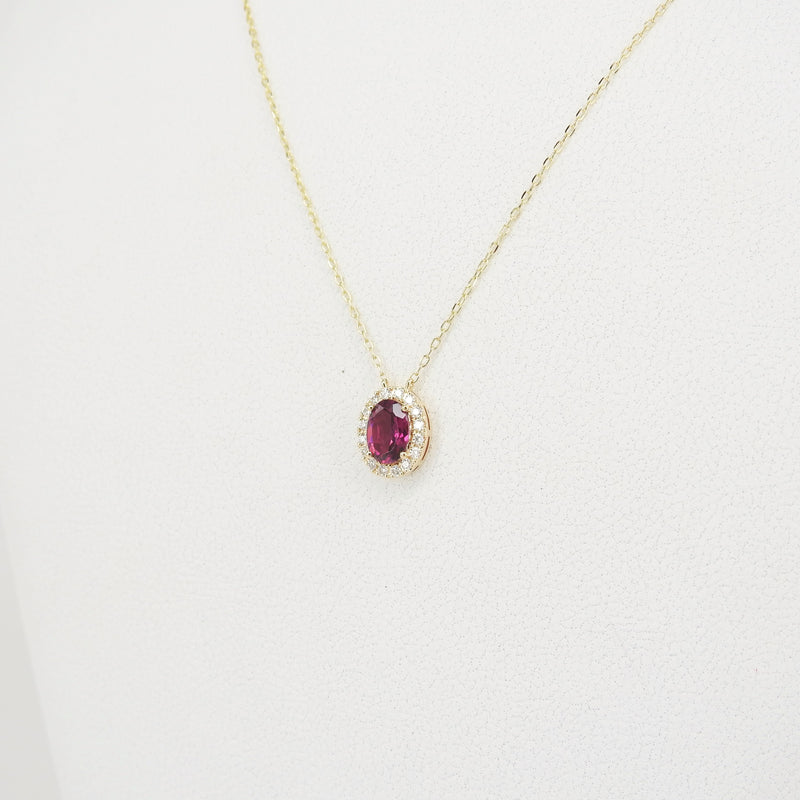 Oval Rhodolite Diamond Halo Necklace