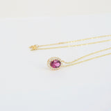 Oval Rhodolite Diamond Halo Necklace