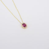 Oval Rhodolite Diamond Halo Necklace