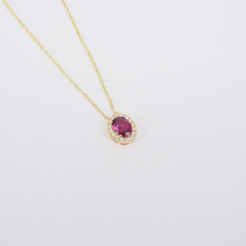 Oval Rhodolite Diamond Halo Necklace